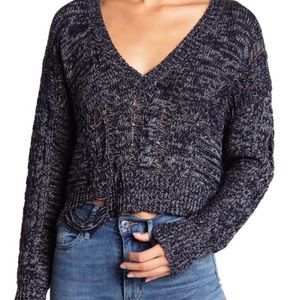 🆕{Wildfox} Nancy Oxford Distressed Rib-Knit V Neck Sweater